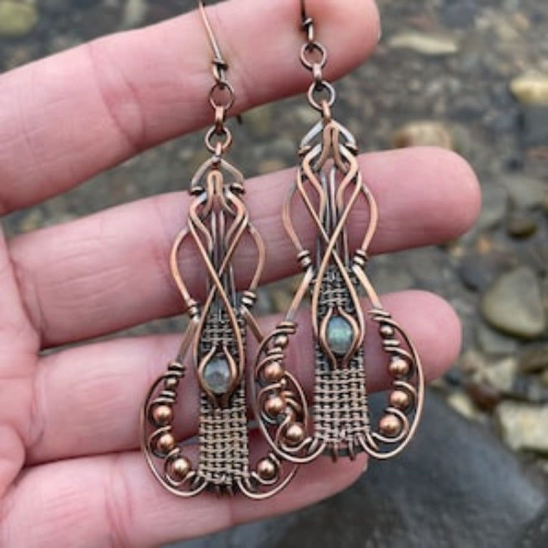 Bohemian Labradorite Pendant Earrings With Vintage Wire Wrap
