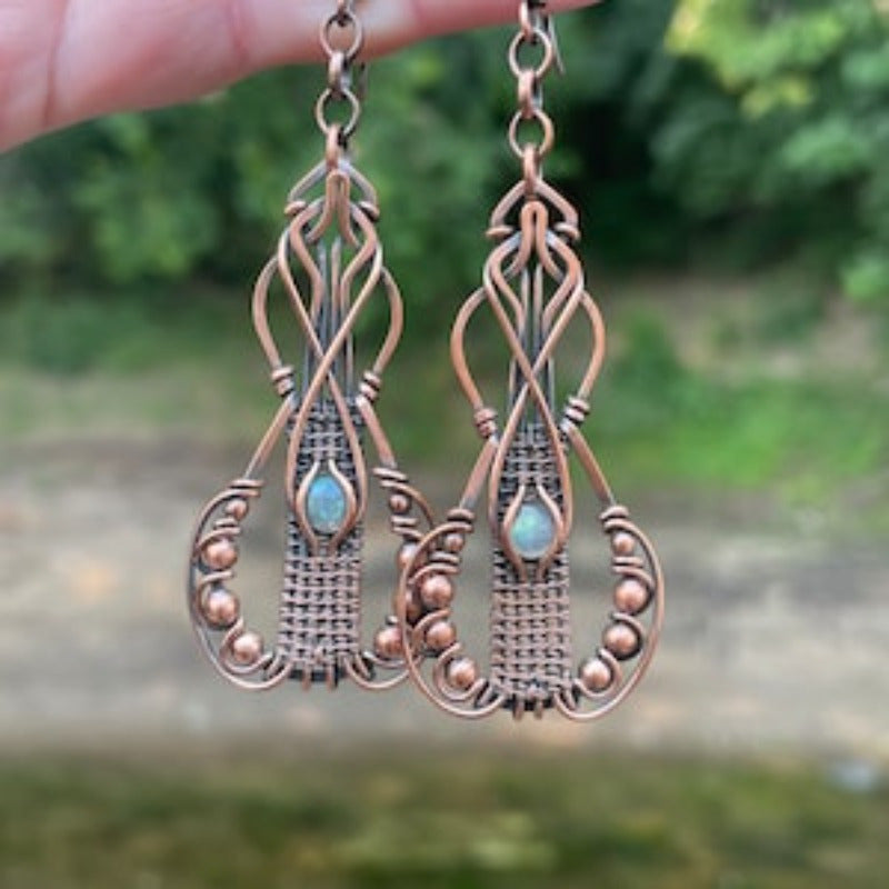 Bohemian Labradorite Pendant Earrings With Vintage Wire Wrap