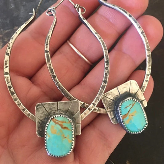 Vintage Metal Circle Stone Boho Hoop Earrings Set