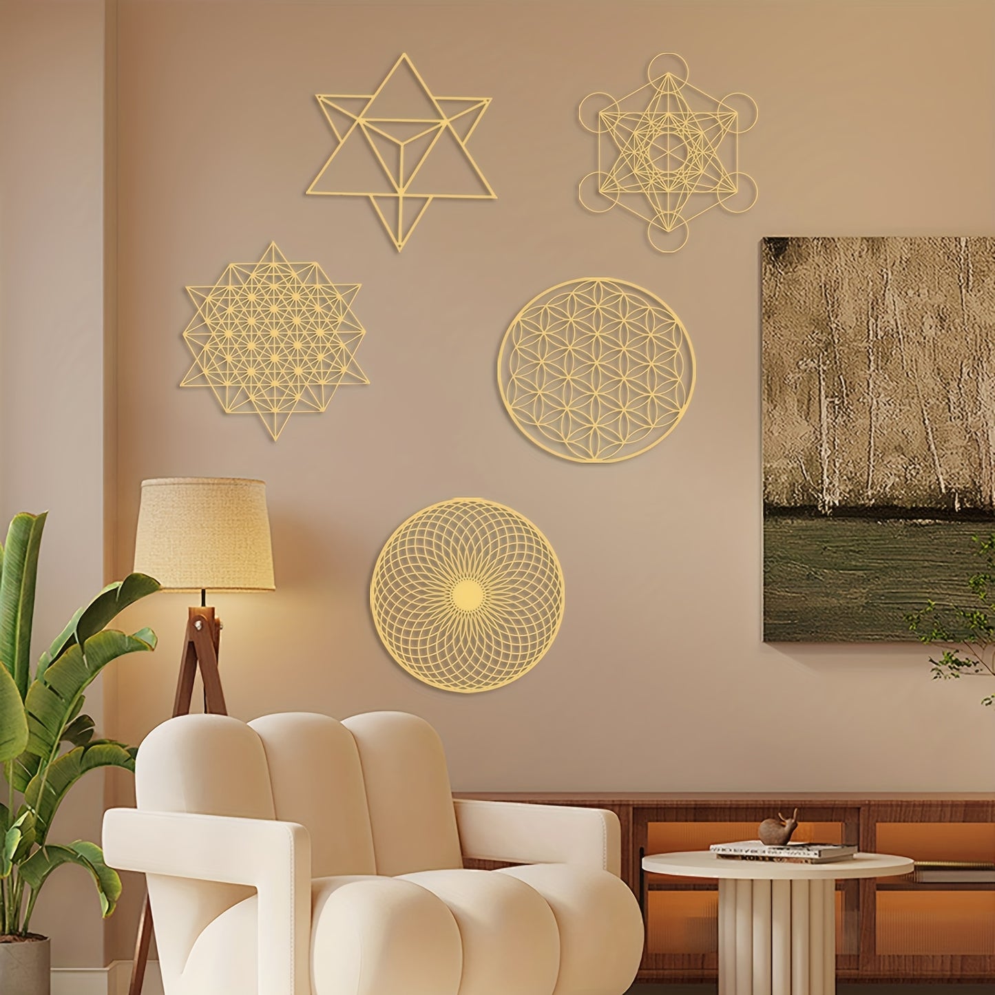 MORESEC Sacred Geometry Metatron Cube Wood Wall Art Set