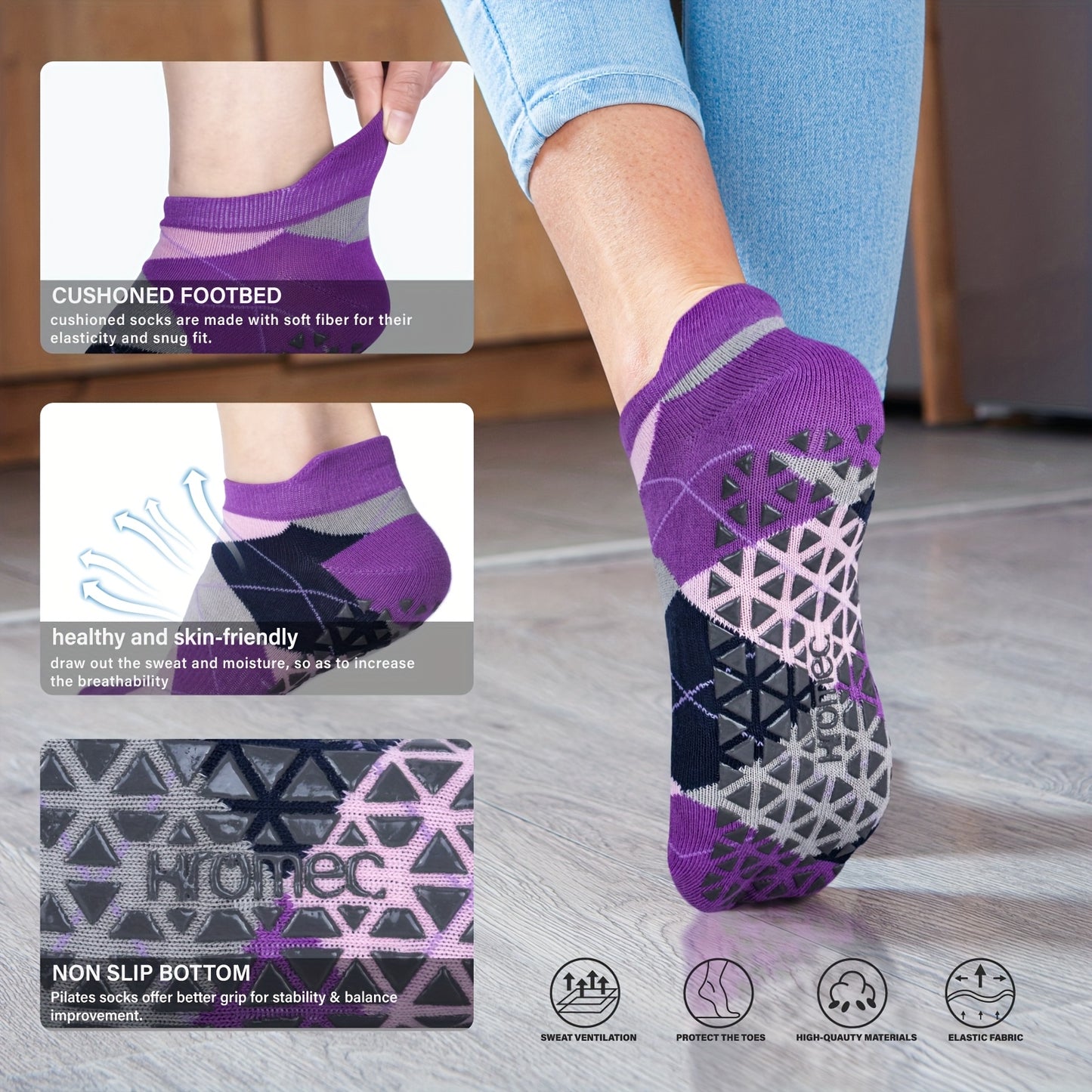 Non Slip Yoga Socks With Grips For Pilates And Barre