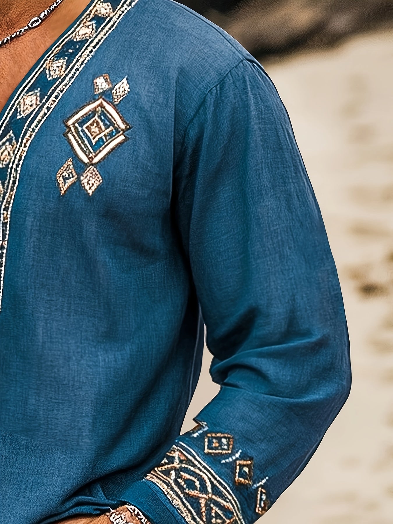 Blossom And Radiate Mens Bohemian Geometric Print Long Sleeve Shirt