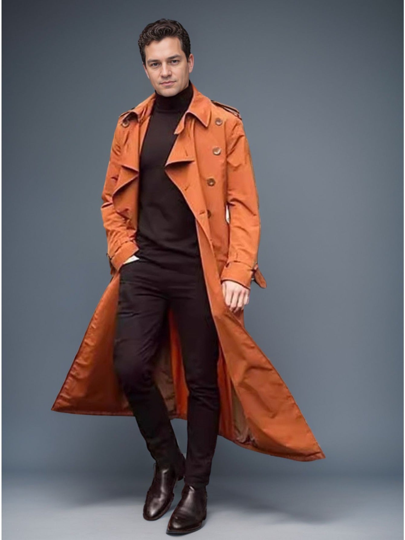 Blossom And Radiate Men Trench Coat Button Front Closure