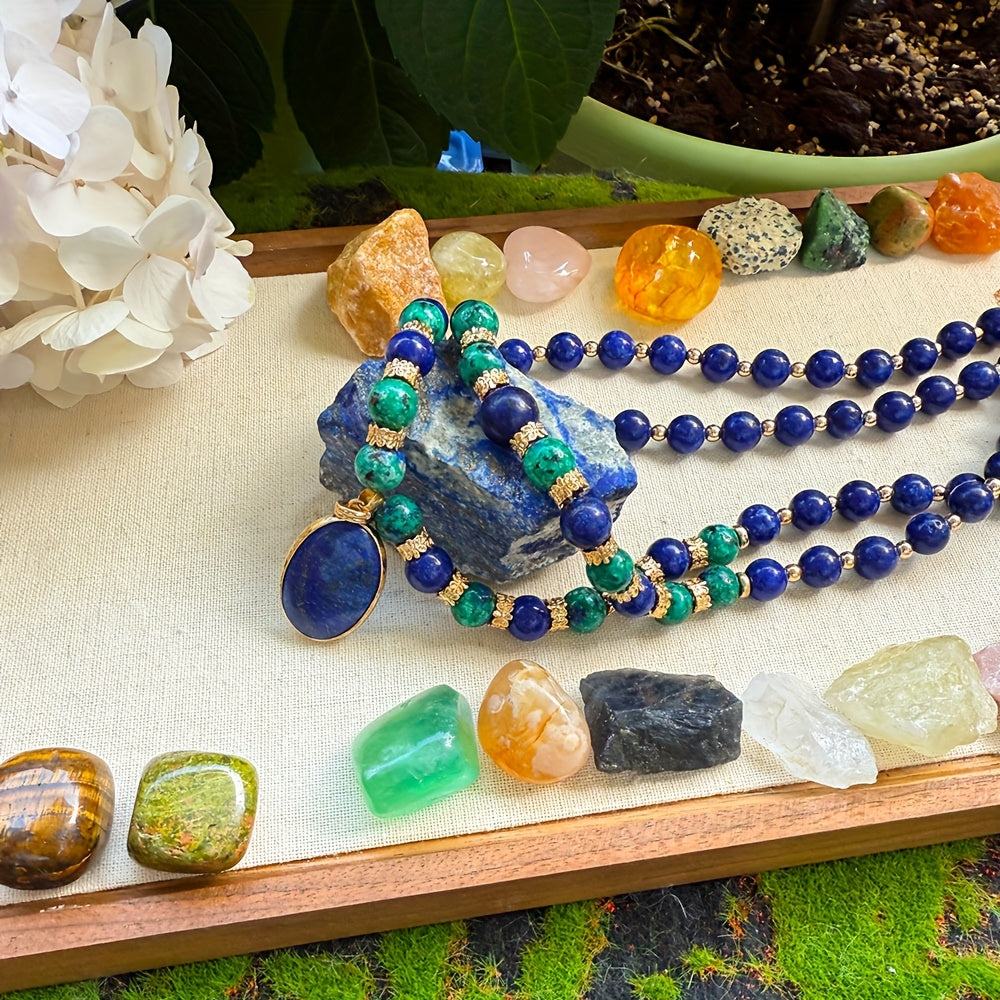 Blossom And Radiate Lapis Lazuli Double Layer Necklace Stone