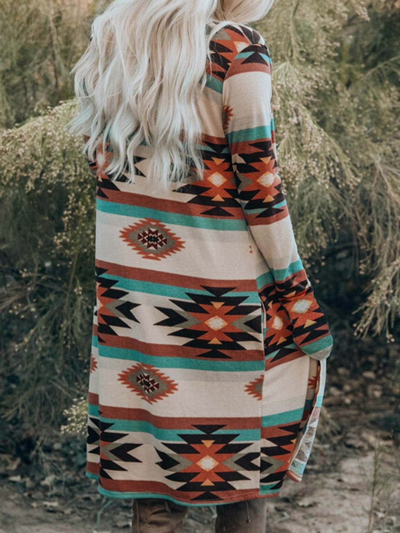 CIUM Womens Cardigan Tribal Print With Elastic Knit Fabric