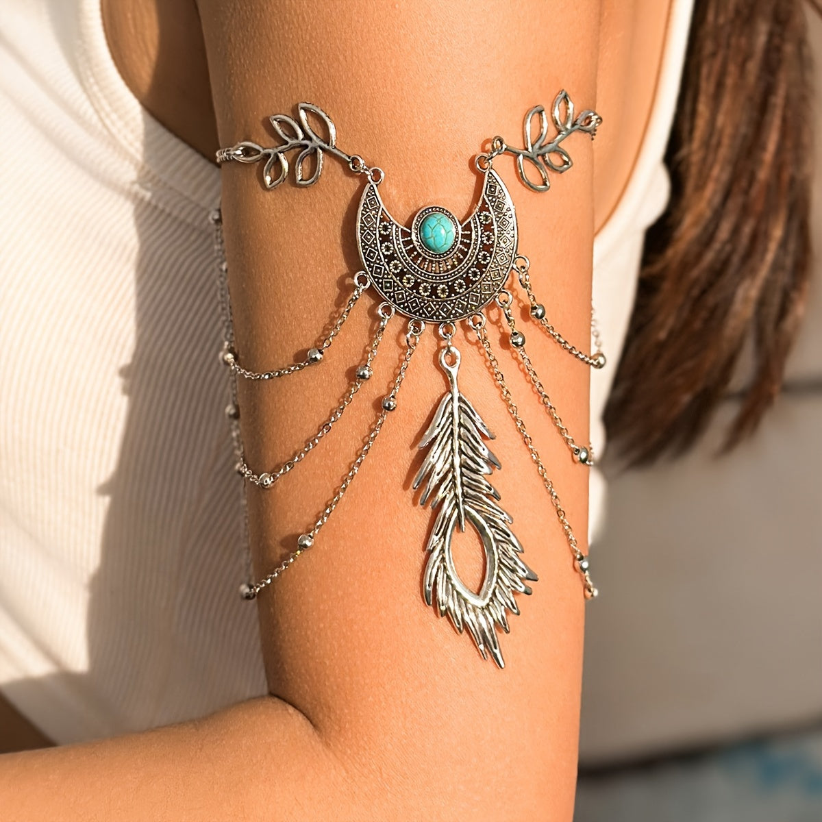 DITURUBY Boho Metal Chain Dream Catcher Leaf Tassel Bracelet