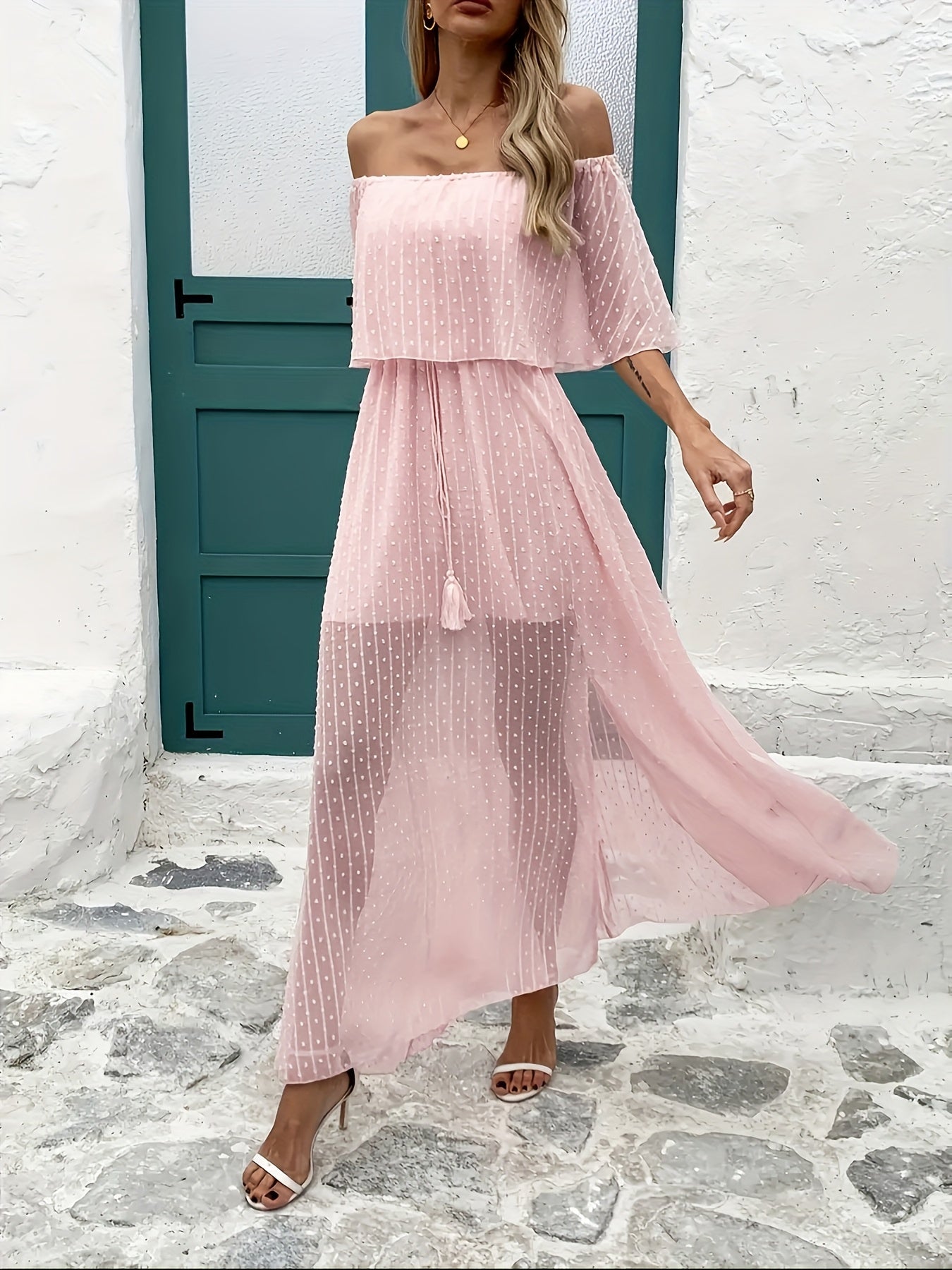 MSDOSBTCollar Off Shoulder Tassel Dress For Women Beach