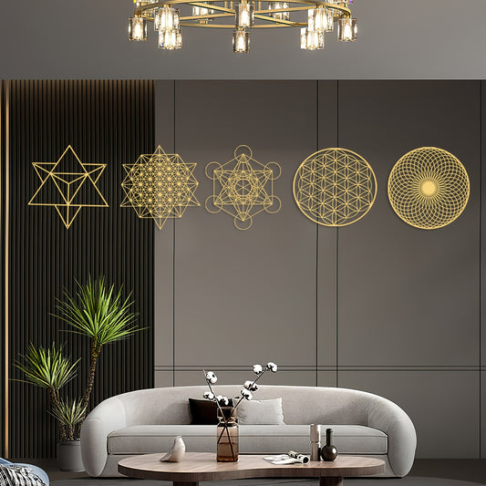 MORESEC Sacred Geometry Metatron Cube Wood Wall Art Set
