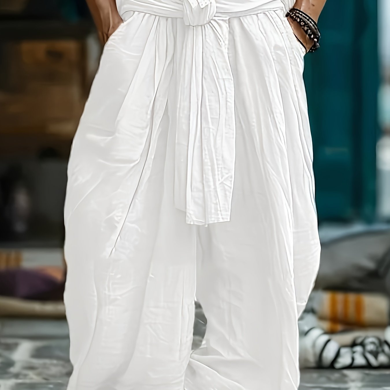 Blossom And Radiate Men's Wide Leg Polyester Trousers