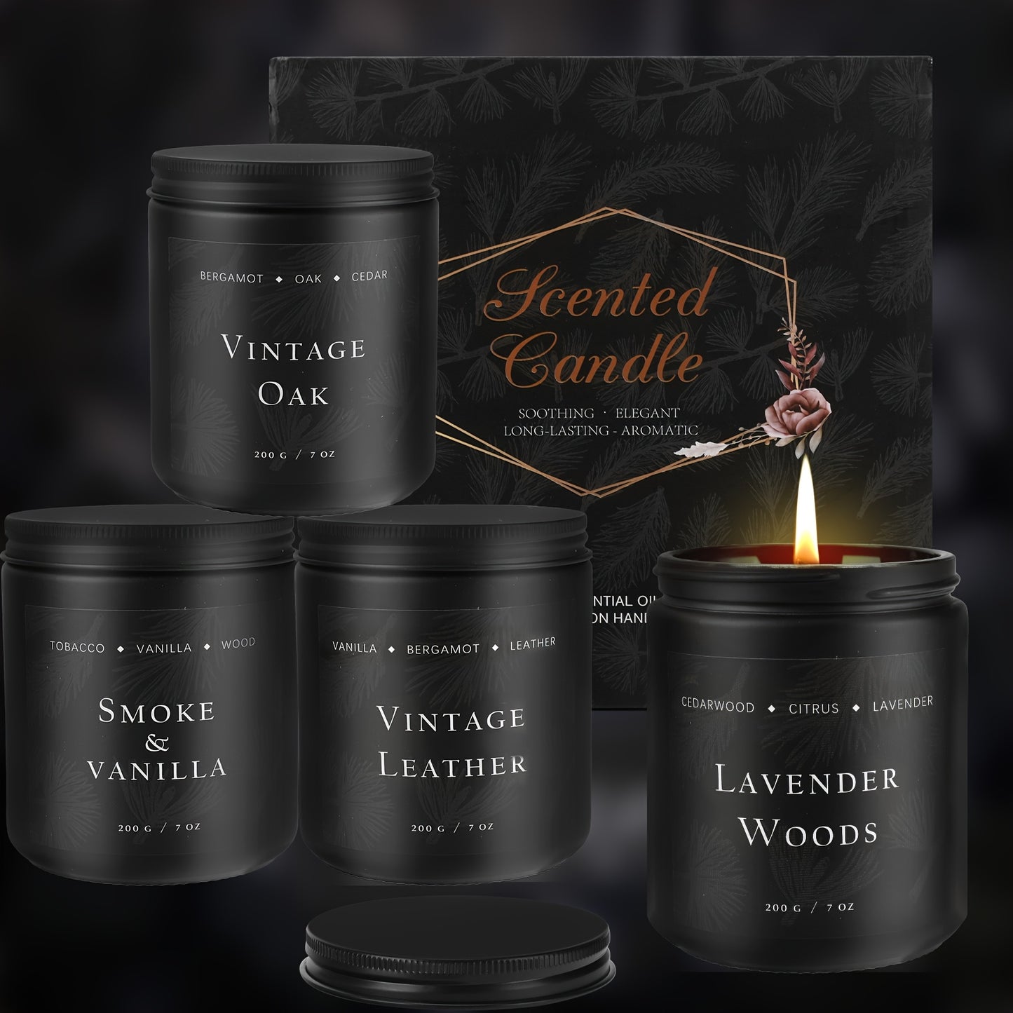 4-Pack Scented Candle Set | Men's Candle Set, Home Candles, Men's Gift Gift Set - Men's Gift Soy Candle (Sandalwood/Mahogany Teak/Smoked Vanilla/Jasmine), Home Decor.thanksgiving Christmas Decorations.Christmas Candles.