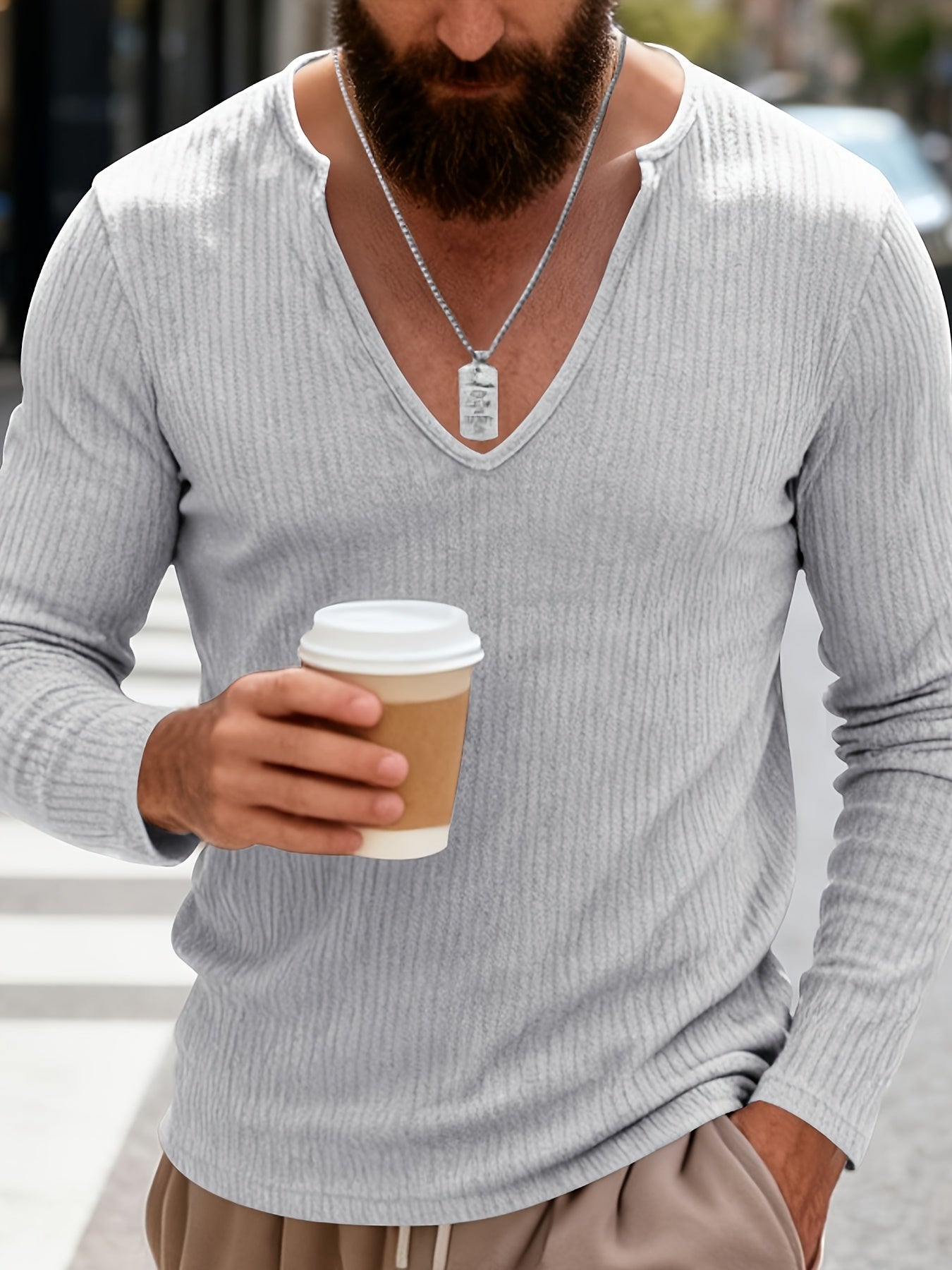 Tough Guy Men's American-Style V-Neck Long Sleeve T-Shirt
