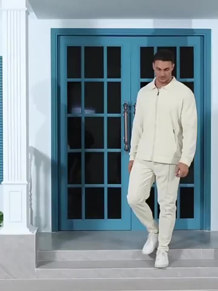 Men's Casual Sportswear Set With Zipper Pockets Polyester