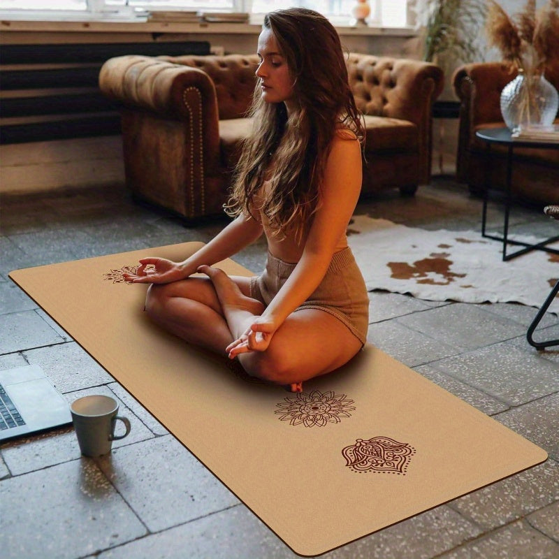 Premium Cork Yoga Mat Non Slip Mandala Design Home Workouts