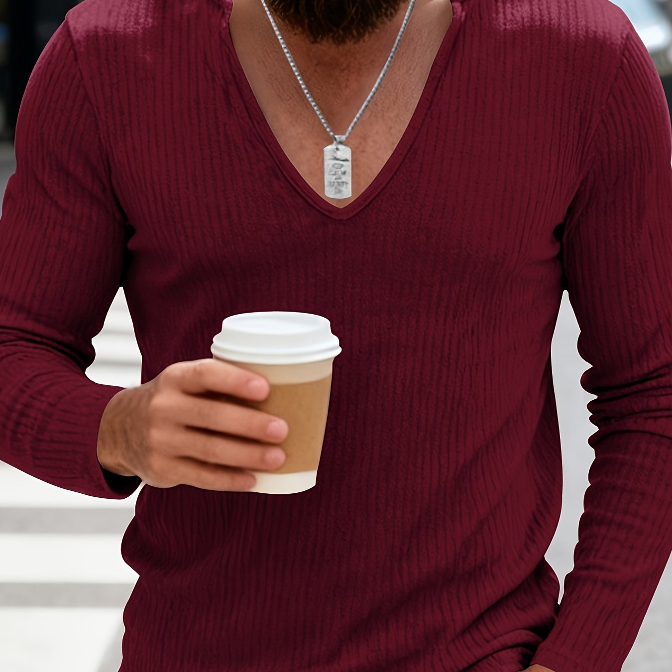 Tough Guy Men's American-Style V-Neck Long Sleeve T-Shirt