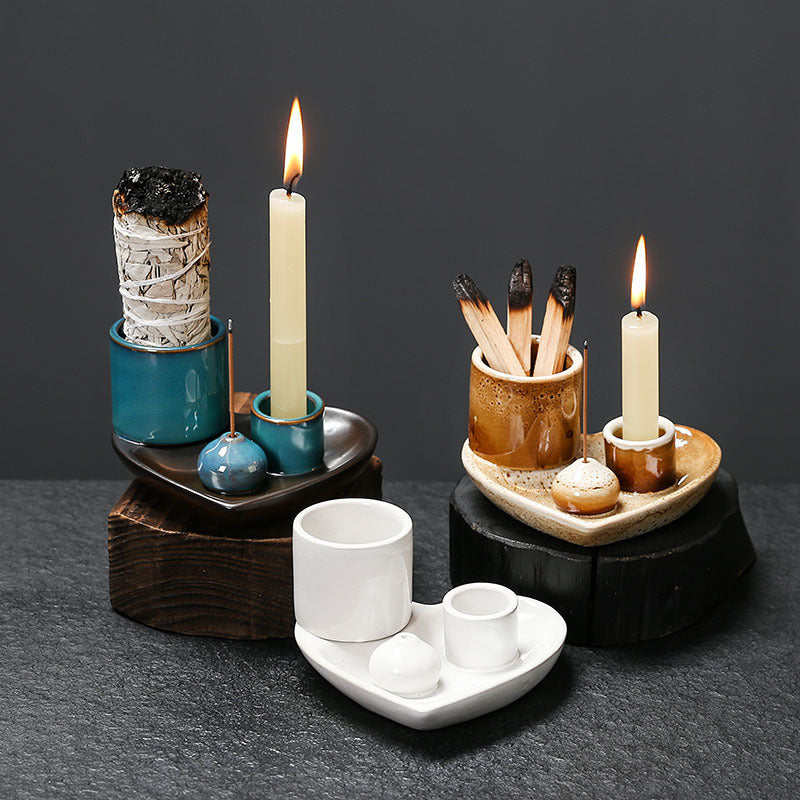 MiniDeal 5-In-1 Ceramic Incense Holder With Ash Tray