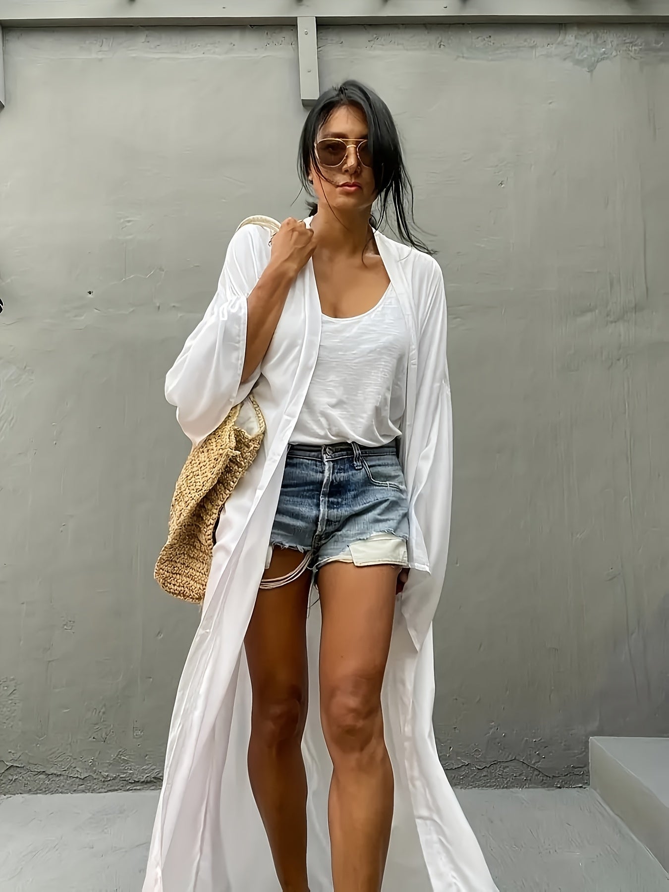 Boho Kimono Beach Coverup Robe With Belt For Casual Wear