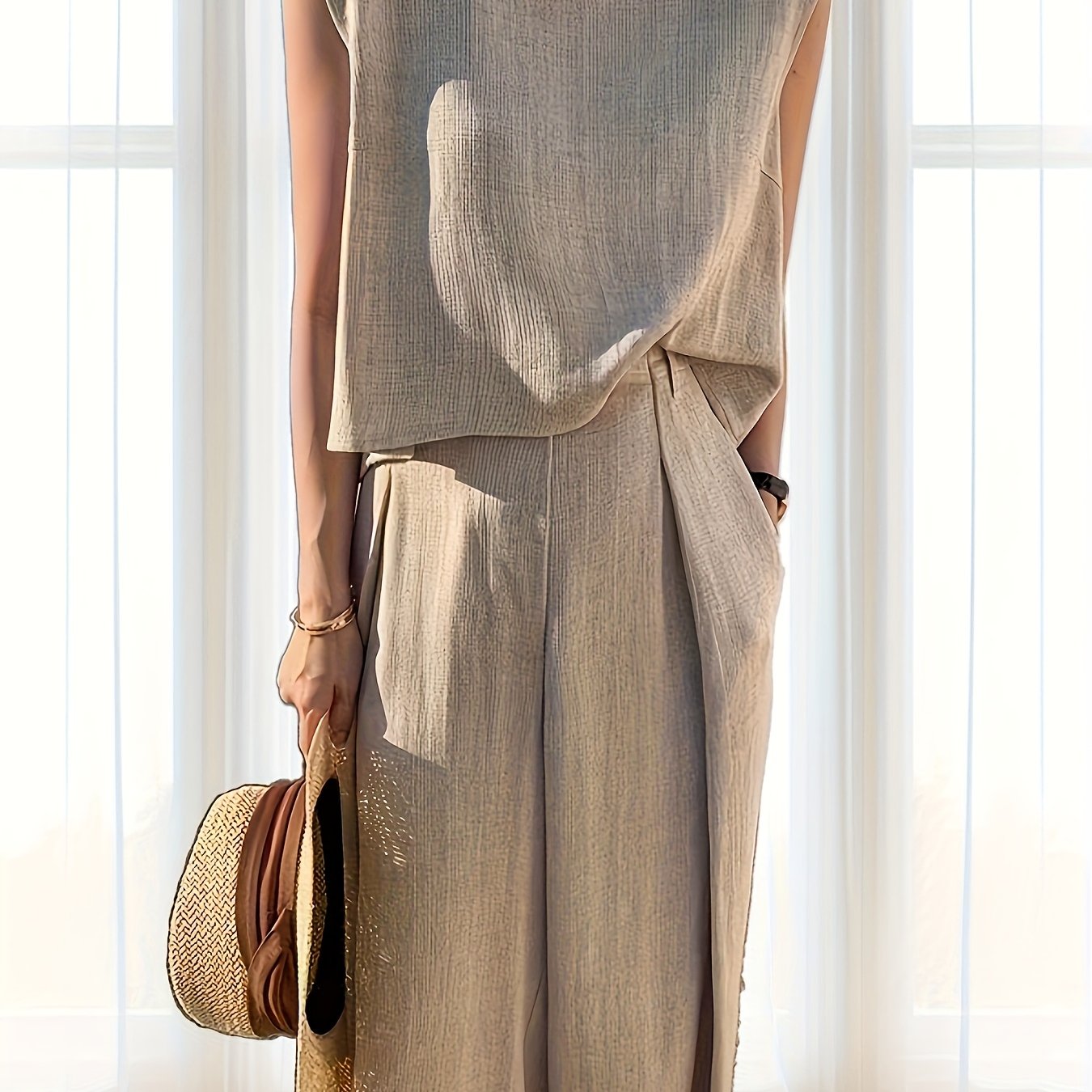 Blossom Radiate Spring Summer Sleeveless Top And Pants Set