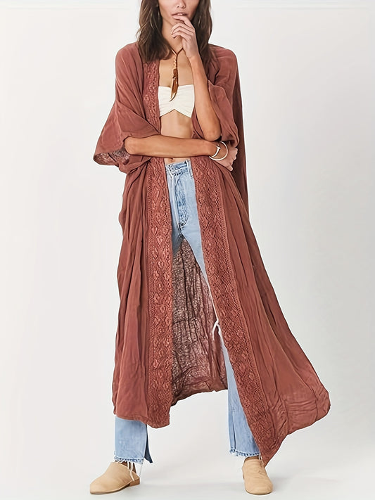 Blossom And Radiate Embroidery Kimono Bathing Suit Cover Up