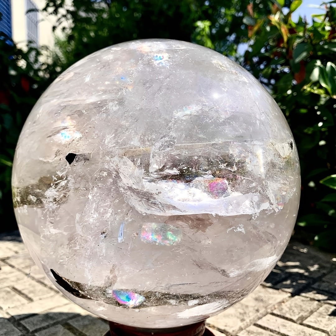 Clear Quartz Sphere With Inclusions For Home Decor And Gifts