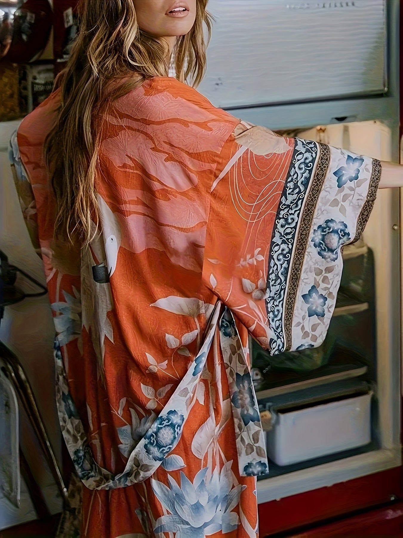 Blossom And Radiate Floral Crane Kimono Cardigan Light