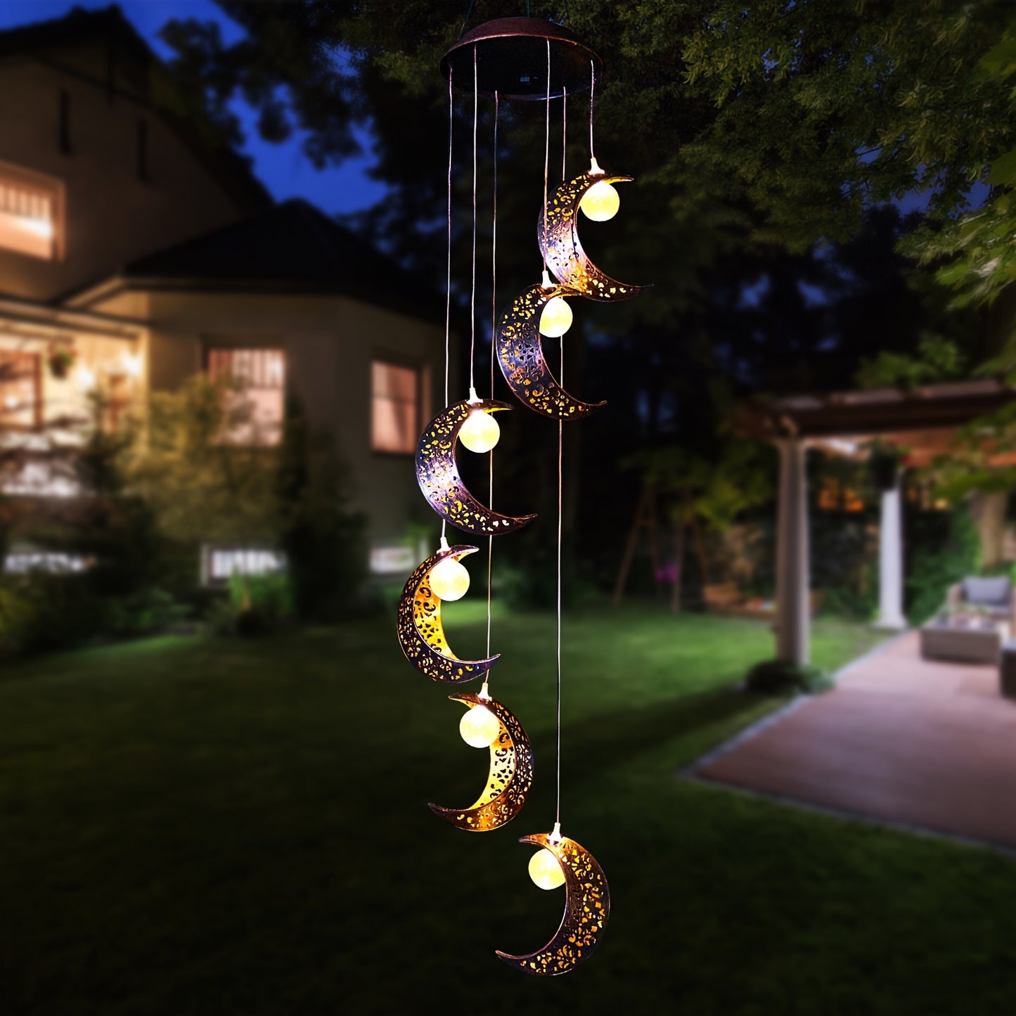 Tryme Solar Moon Wind Chimes Outdoor Lights For Garden