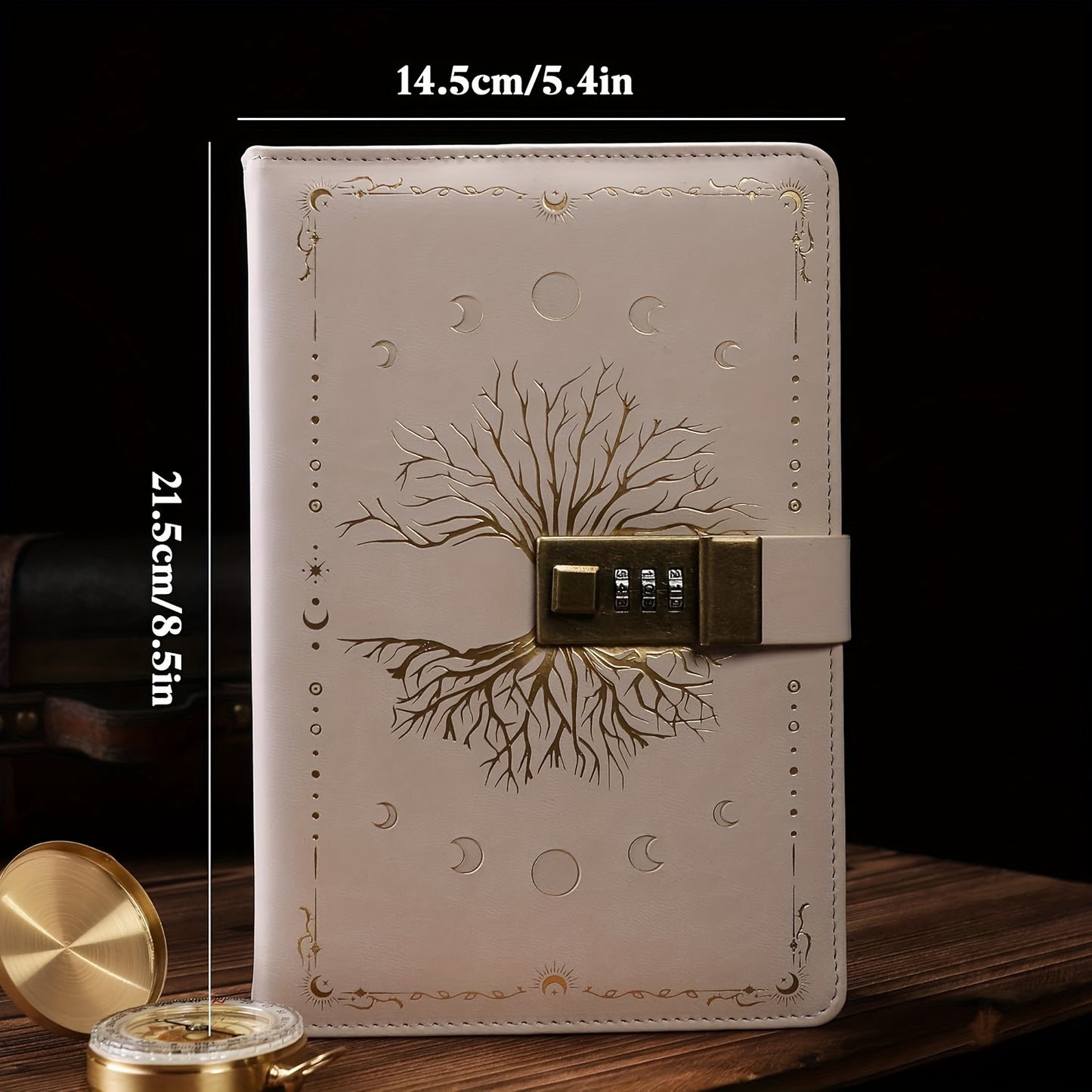 Lockable Password Book Withered Tree Pattern Leather Notebook