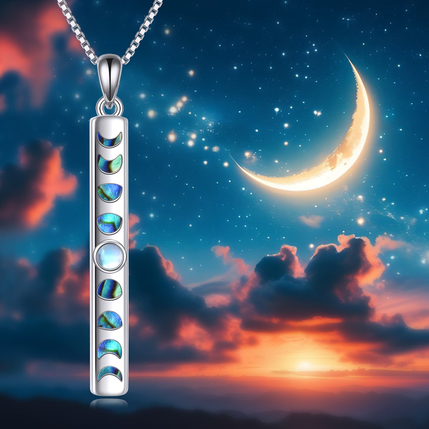 Moon Phase Necklace 925 Silver Moonstone Pendant Jewelry