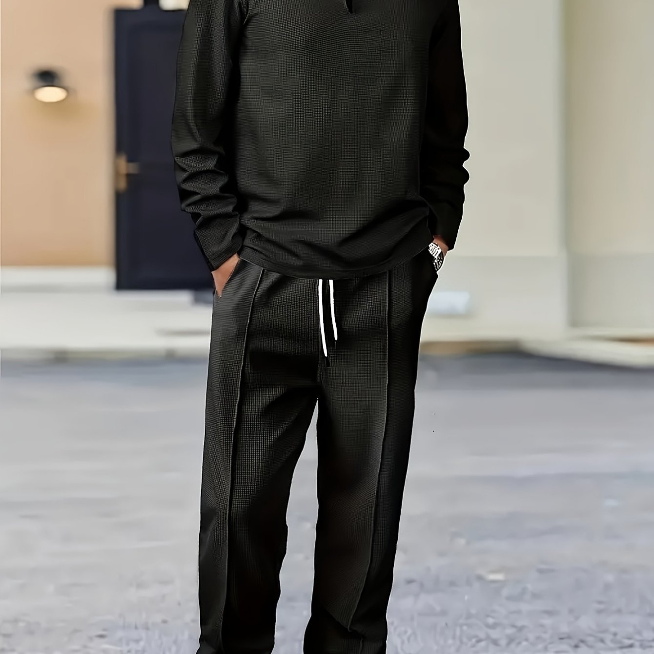 Men's Casual Sportswear Set With Zipper Pockets Polyester