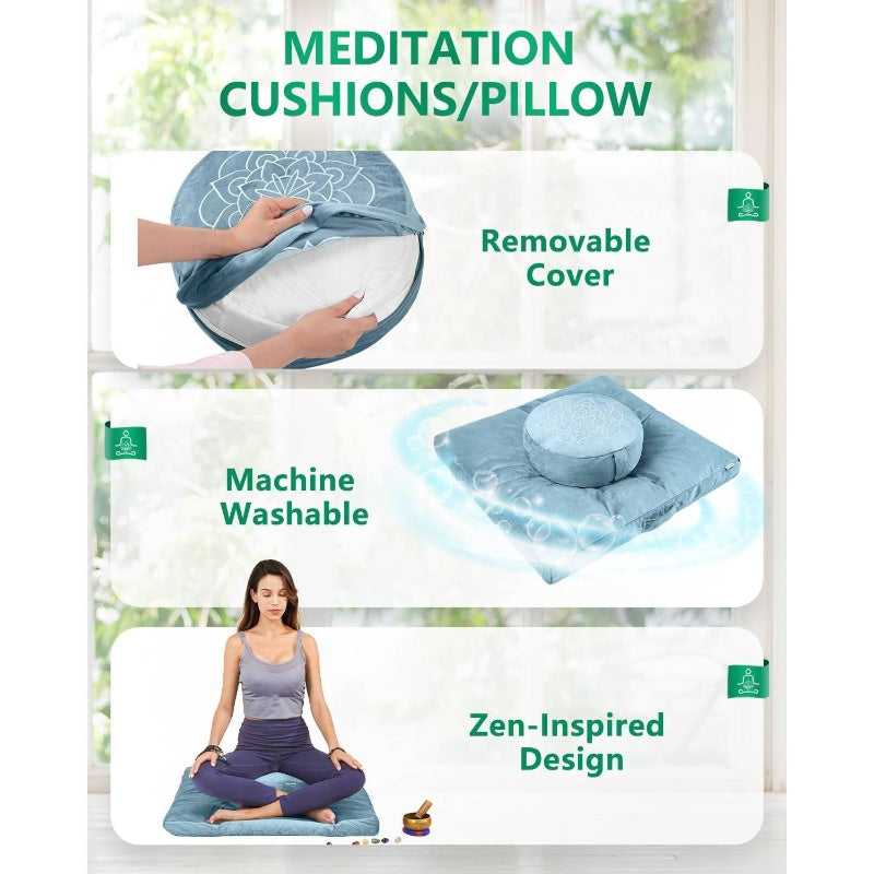 Buckwheat Filling Meditation Cushion Set for Yoga and Back Support