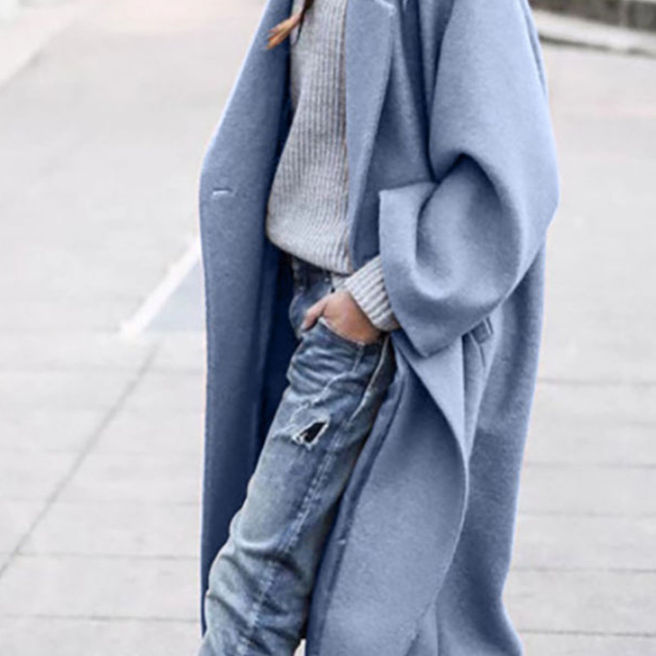 Womens Oversized Long Coat Pockets Elegant Winter Trench