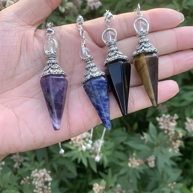 Natural Amethyst Powder Hexagonal Pendulum Necklace