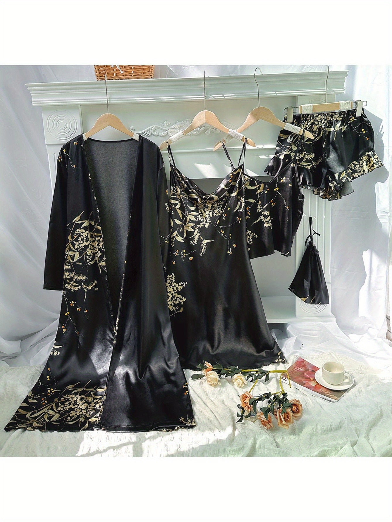 Five Piece Printed Cherry Pajama Set For Women Lightweight Cotton Homewear Comfort