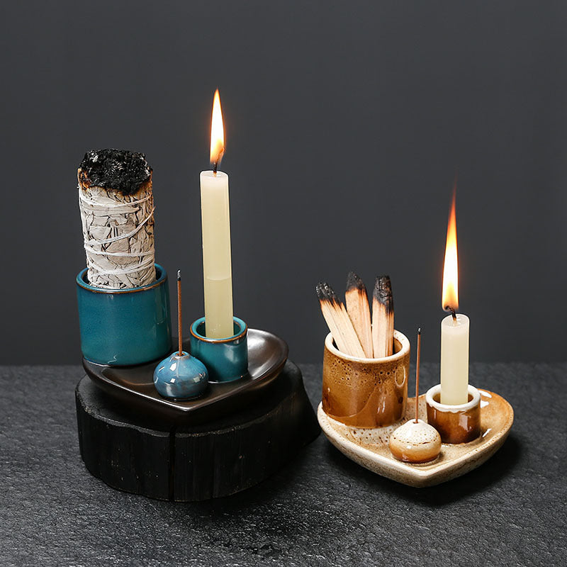 MiniDeal 5-In-1 Ceramic Incense Holder With Ash Tray