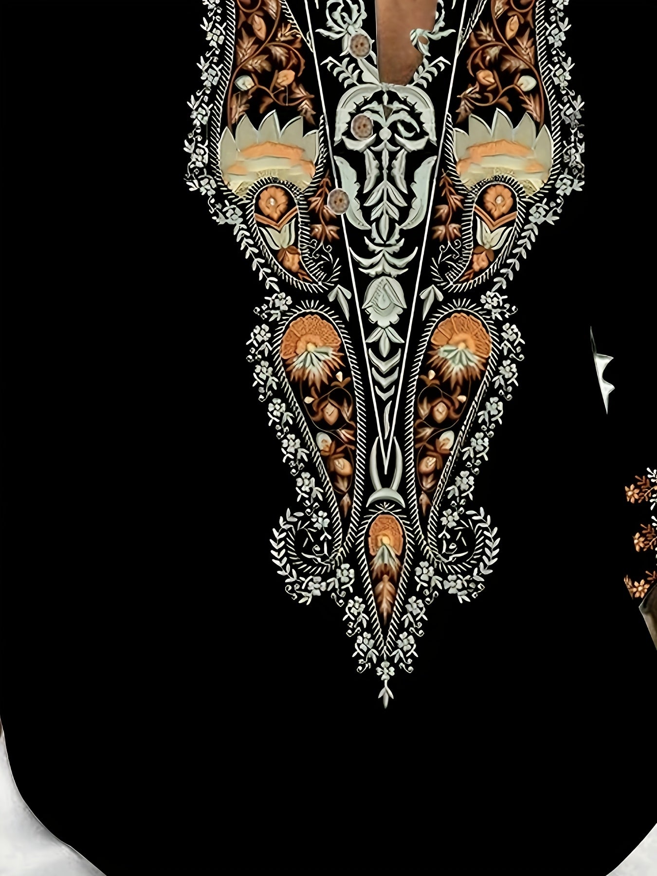 Mens Retro Floral Embroidered Long Sleeve Shirt Casual Wear