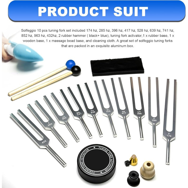 Solfeggio Tuning Forks Set 10pcs With Aluminum Alloy Case