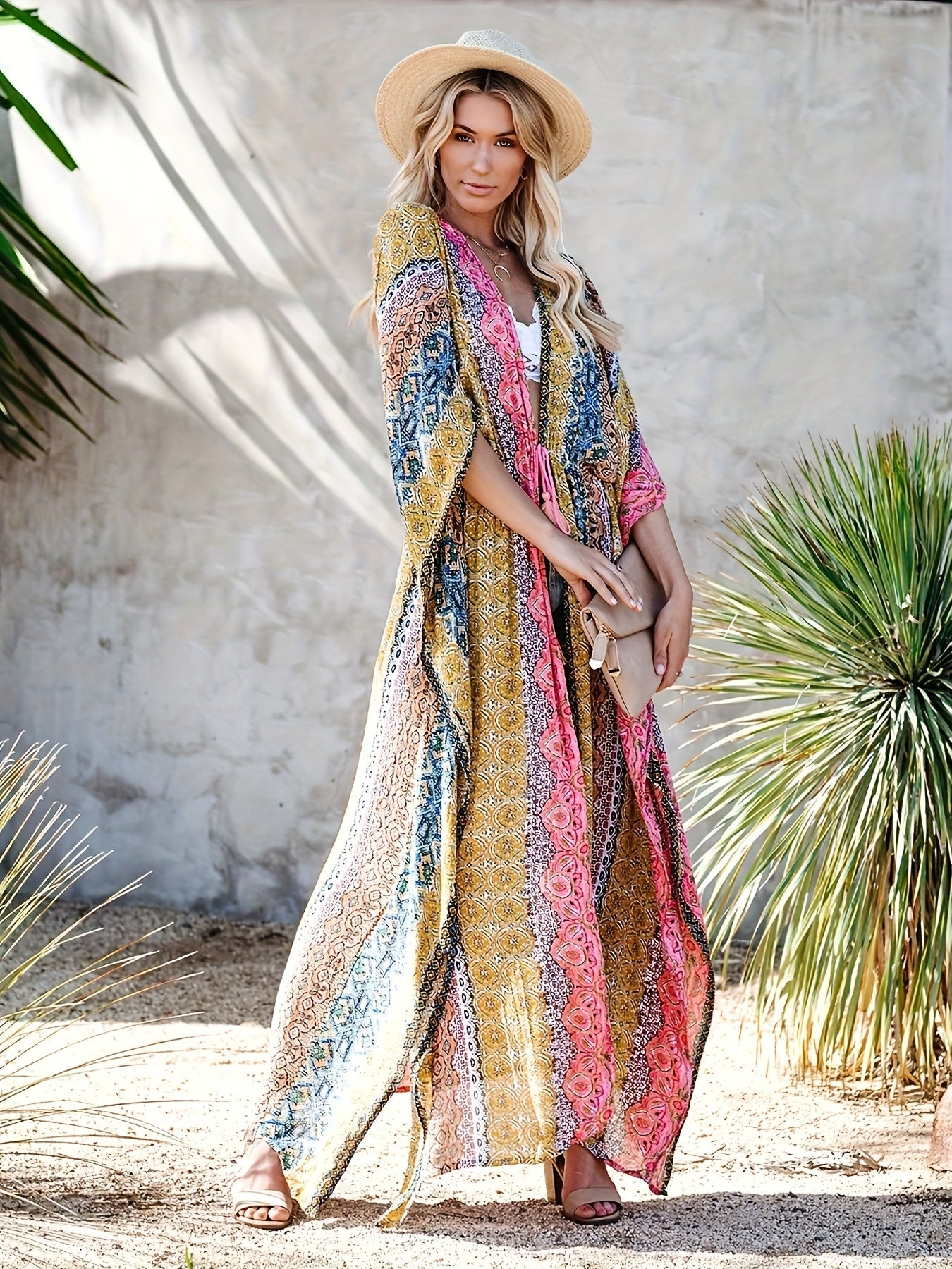 Boho Chic Geometric Print Beach Kimono Cardigan