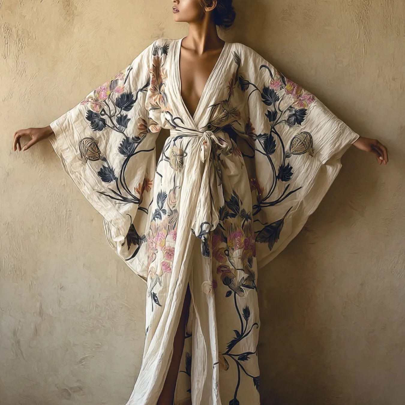 Blossom And Radiate Japanese Kimono Robe 3D Floral Print