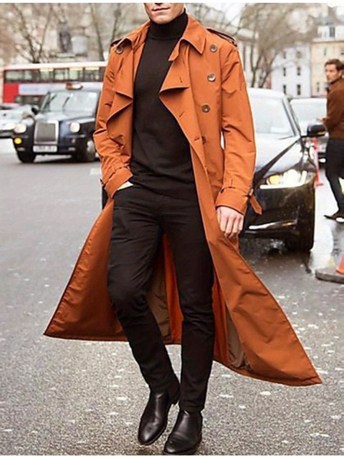 Blossom And Radiate Men Trench Coat Button Front Closure