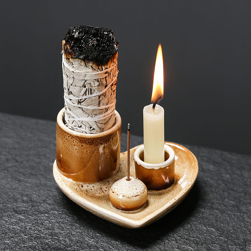MiniDeal 5-In-1 Ceramic Incense Holder With Ash Tray