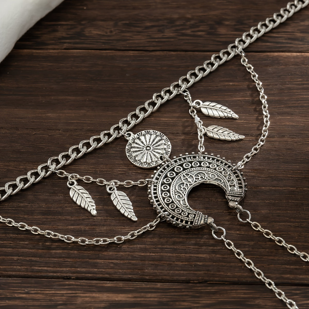 DITURUBY Boho Metal Chain Dream Catcher Leaf Tassel Bracelet