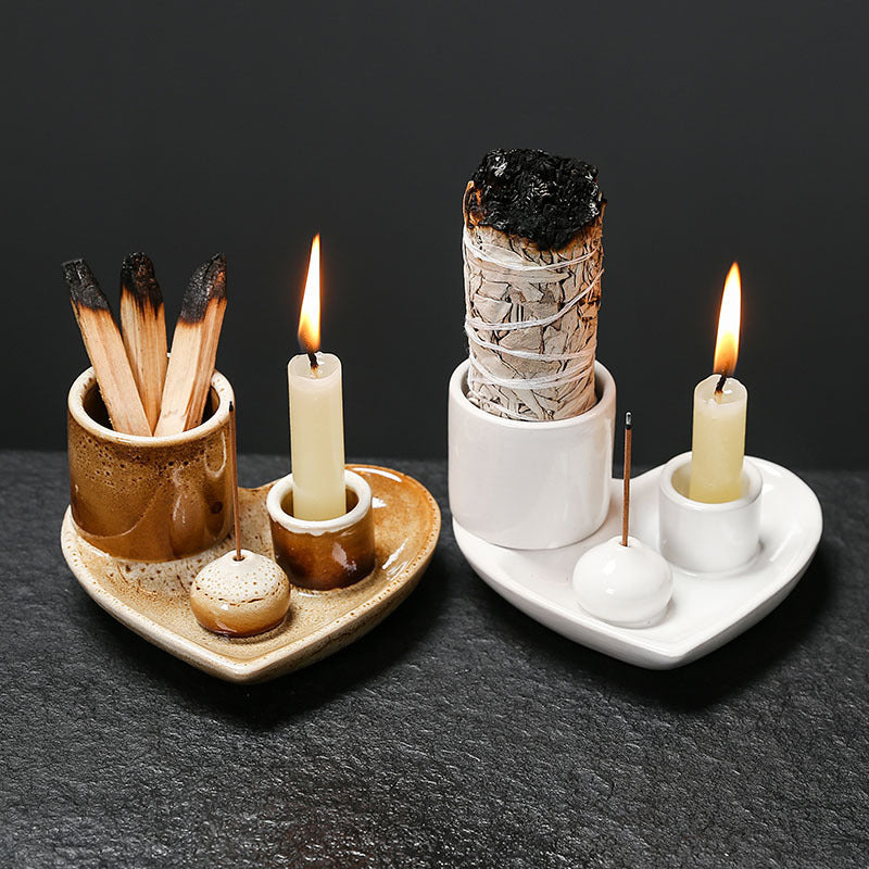 MiniDeal 5-In-1 Ceramic Incense Holder With Ash Tray