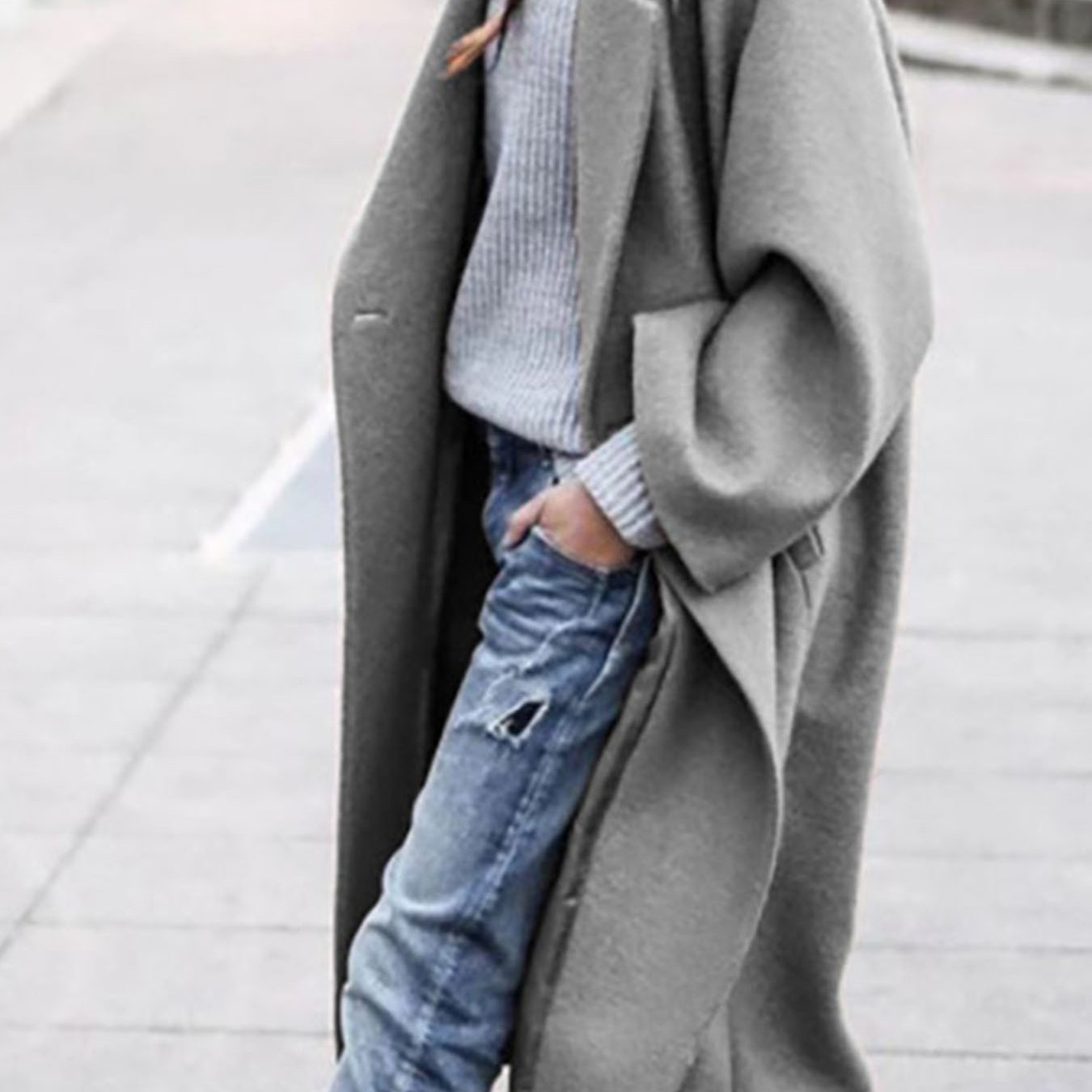 Womens Oversized Long Coat Pockets Elegant Winter Trench