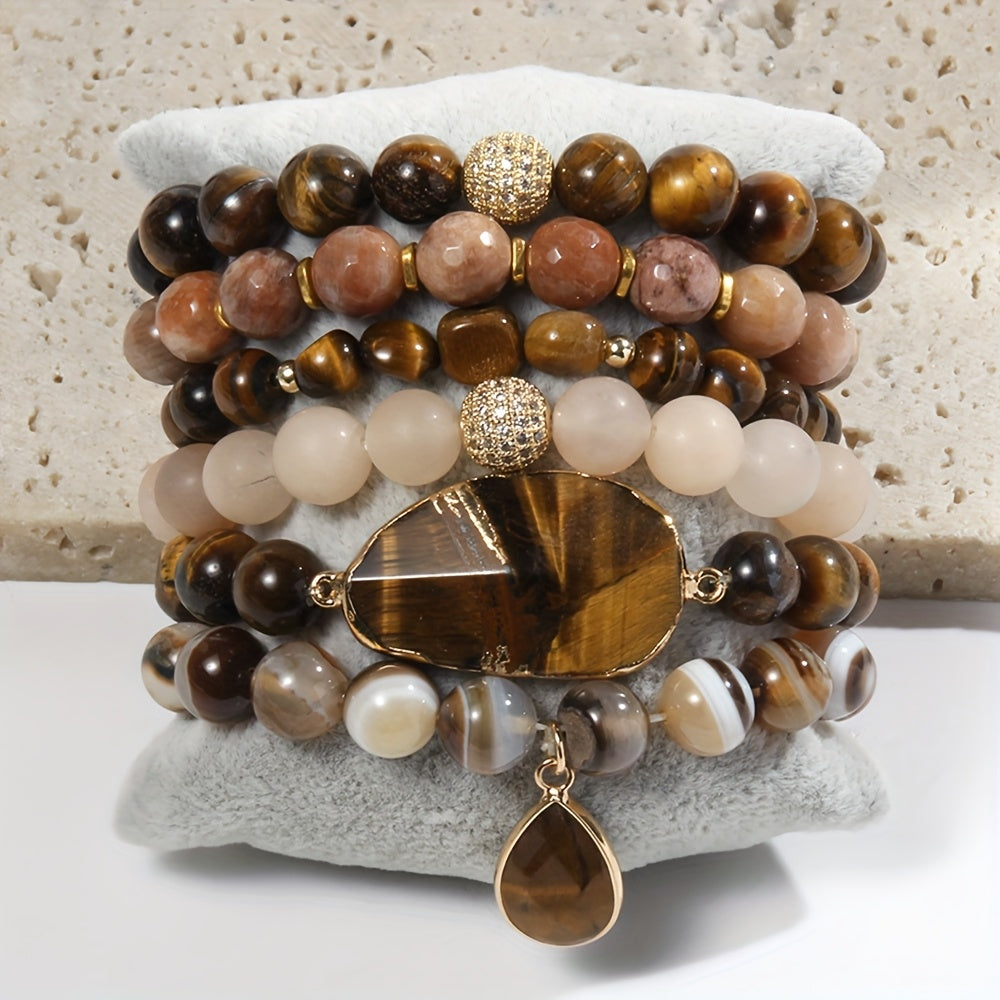 Blossom And Radiate Boho Tiger Eye Crystal Bracelet Set