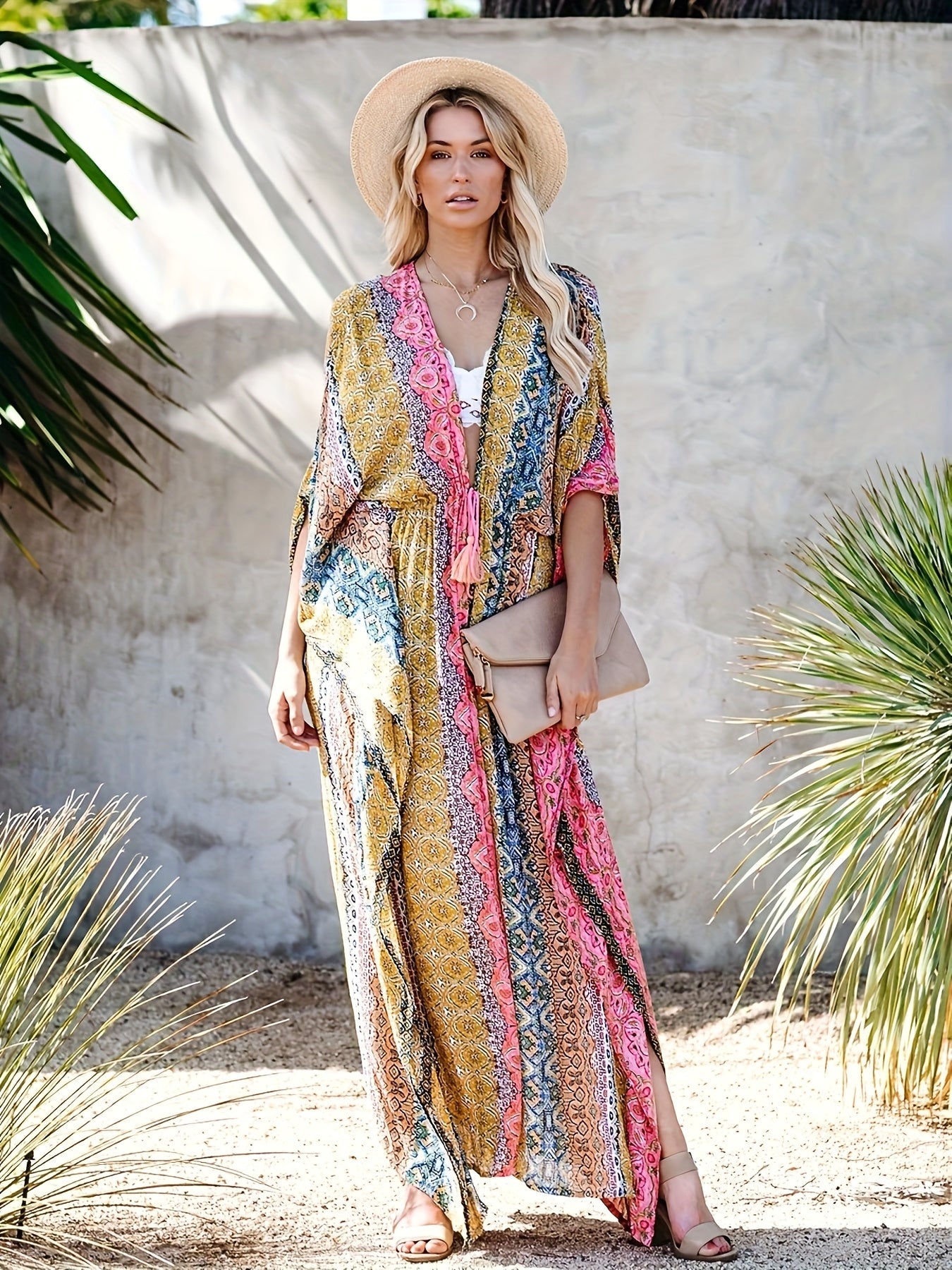 Boho Chic Geometric Print Beach Kimono Cardigan