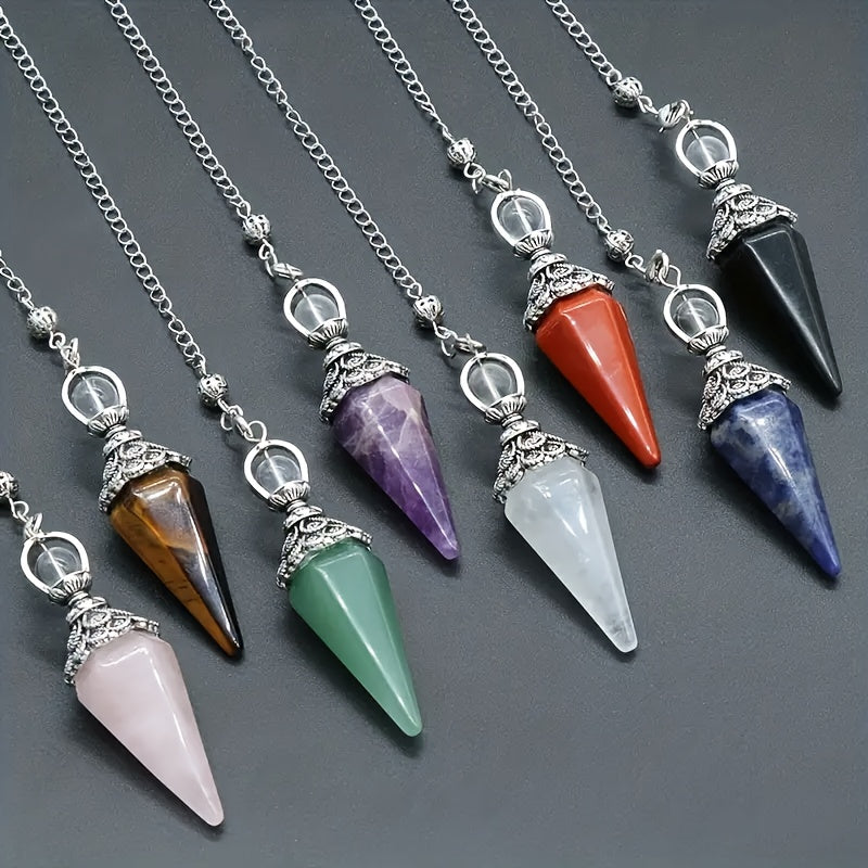 Natural Amethyst Powder Hexagonal Pendulum Necklace