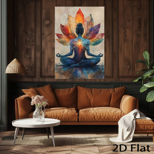 Wooden Frame Wall Decor Meditation Art Chakra Energy Poster