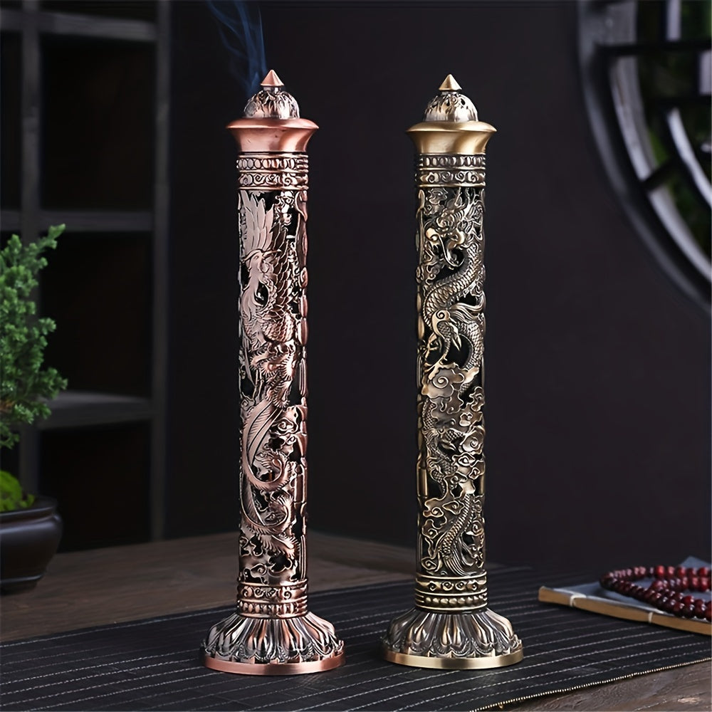 Buddha Heart Sutra Metal Incense Burner Vertical Pillar