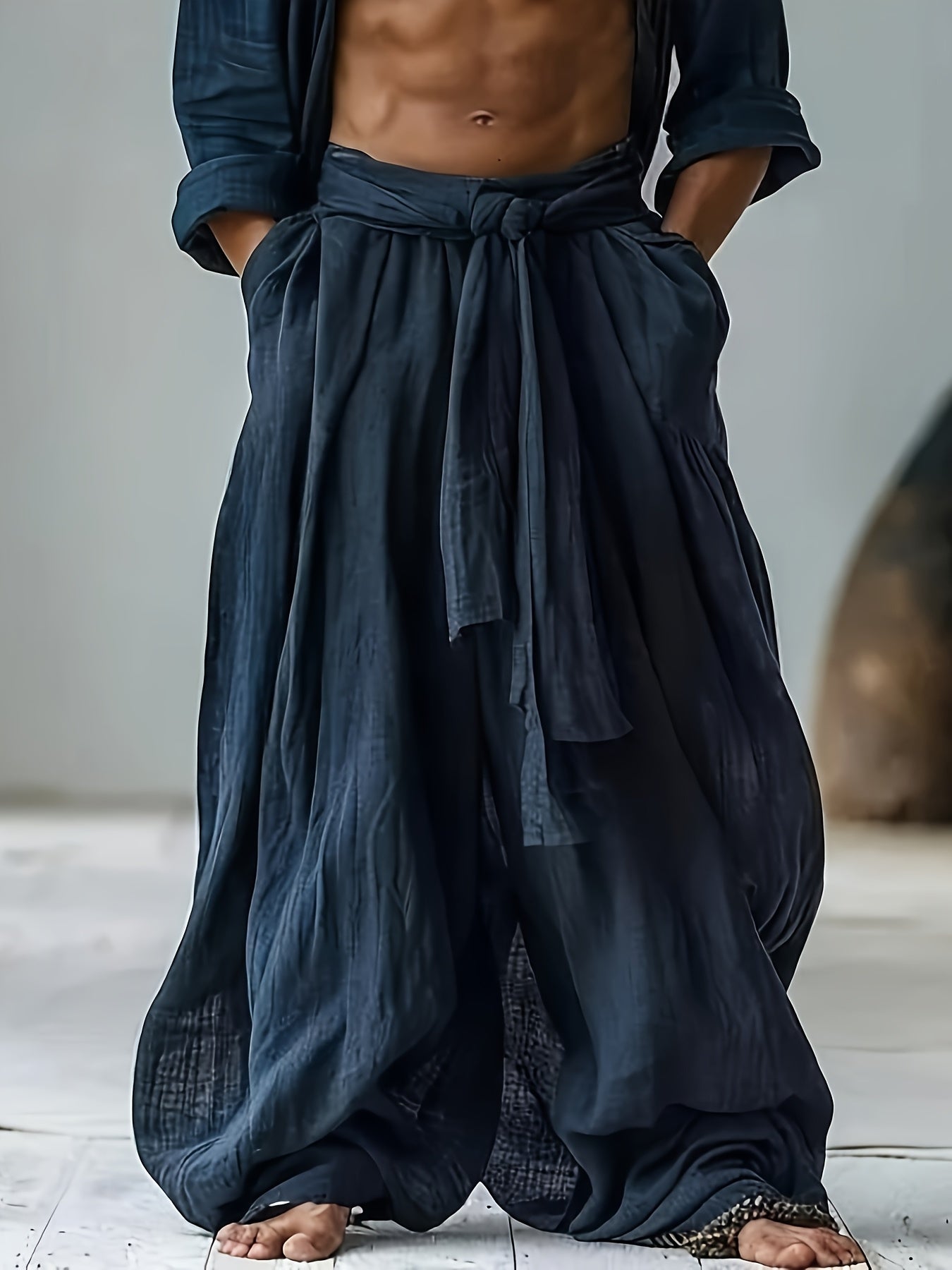 Blossom And Radiate Men's Wide Leg Polyester Trousers