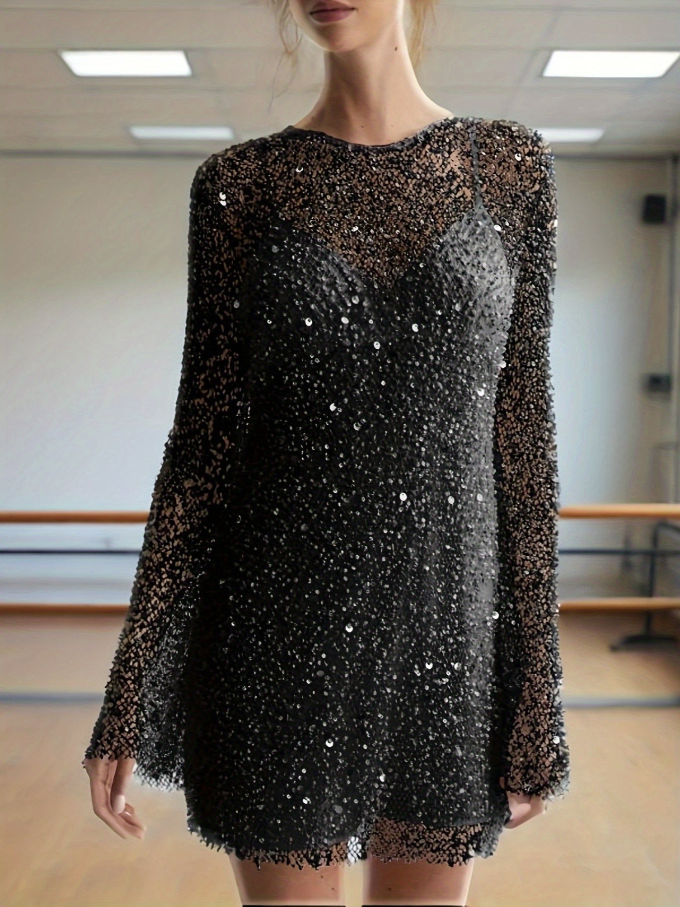 Sequin Mesh Two Piece Set With Lace Up Detail Women