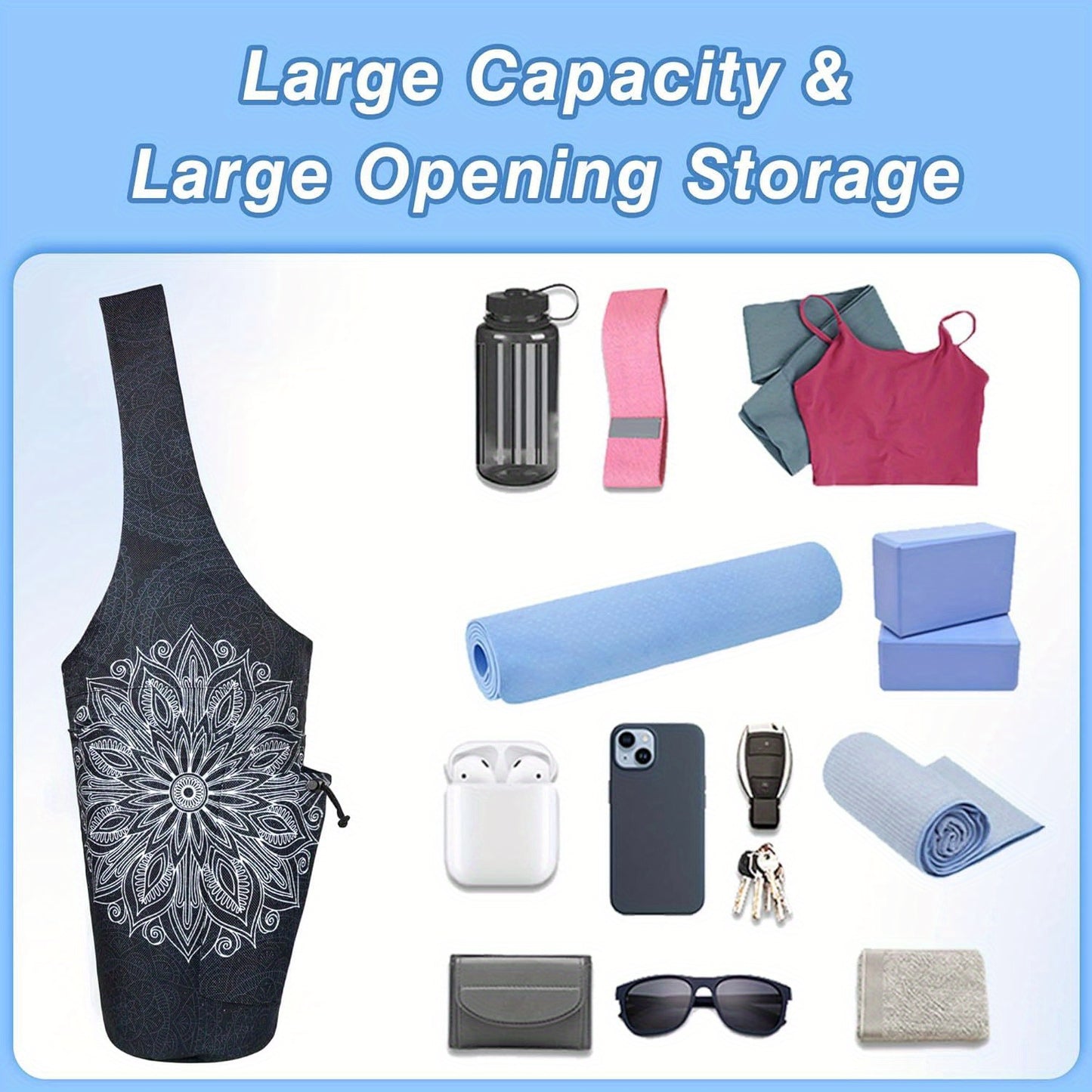 Yoga Mat Carrier Bag With Wet Zipper Pocket And Bottle